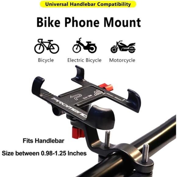 Motorcycle＆Bike Phone Mount, Aluminum Alloy Bicycle Handlebar Cellphone Holder - Picture 2 of 8